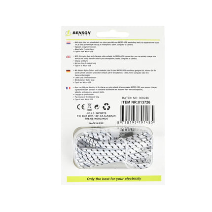 Micro USB Kabel 2m Nylon - Snel Opladen & Gegevensoverdracht