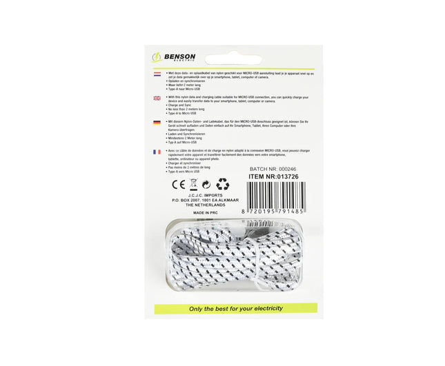 Micro USB Kabel 2m Nylon - Snel Opladen & Gegevensoverdracht