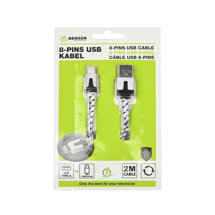 USB Lightning Kabel 2m Nylon, 2.1A Snel Opladen voor Apple Devices