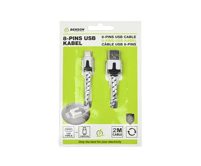 USB Lightning Kabel 2m Nylon, 2.1A Snel Opladen voor Apple Devices