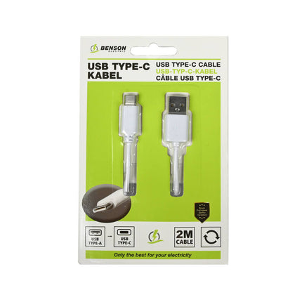 USB Type-C Kabel 2m, 5V/2.1A, Voor Snel Opladen en Gegevensoverdracht