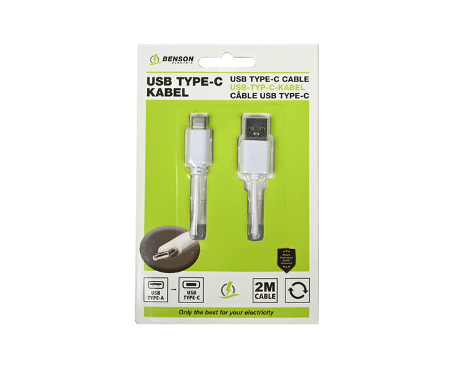 USB Type-C Kabel 2m, 5V/2.1A, Voor Snel Opladen en Gegevensoverdracht