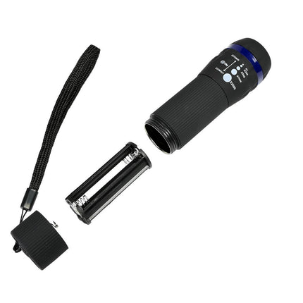 Zaklamp 1W LED, 5 Zoomstanden, 50 Lumen, 35x105x28mm, AAA-Batterijen