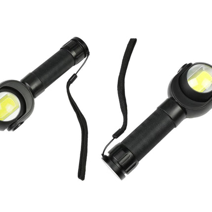LED Zaklamp 3W COB, Draaikop, 200 Lumen, 170x60x40mm, AAA Batterijen