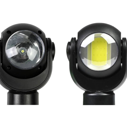 LED Zaklamp 3W COB, Draaikop, 200 Lumen, 170x60x40mm, AAA Batterijen