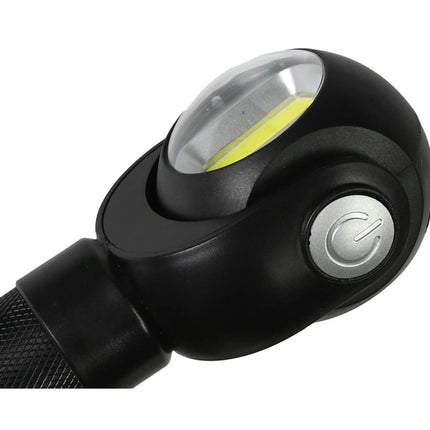 LED Zaklamp 3W COB, Draaikop, 200 Lumen, 170x60x40mm, AAA Batterijen