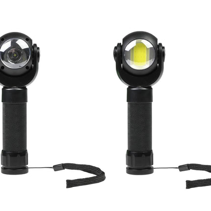 LED Zaklamp 3W COB, Draaikop, 200 Lumen, 170x60x40mm, AAA Batterijen