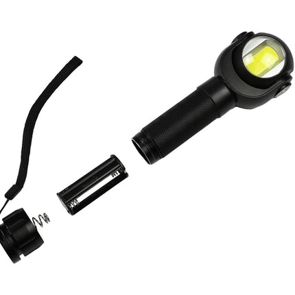 LED Zaklamp 3W COB, Draaikop, 200 Lumen, 170x60x40mm, AAA Batterijen