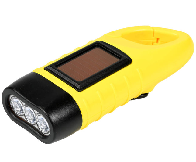Solar Zaklamp 1W met Karabijnhaak, Dynamo, LED 12 Lumen, 124mm