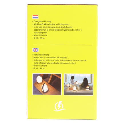 Draagbare LED lamp ø13 x 22 cm – Afmeting Ø 13 x 22cm, 70 Lumen, 22cm