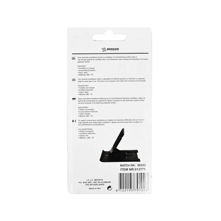 Verstelbare Smartphone Houder, 6 Posities, Vouwbaar, Zwart, 12x5x0,7cm