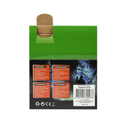 Zaklamp 9 LED, 24g, 2.3x2.3x8cm, 3xAAA, ideaal voor kamperen