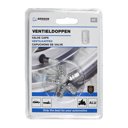 5-delige Aluminium Ventieldoppen, Universeel, Beschermt Bandenventielen