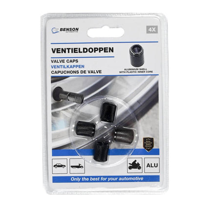 Zwarte Aluminium Ventieldoppen Set 4-delig voor Auto's en Motoren