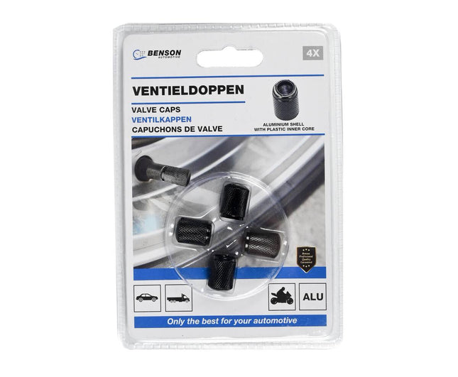 Zwarte Aluminium Ventieldoppen Set 4-delig voor Auto's en Motoren