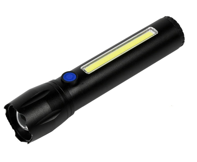 Zaklamp Tactical LED+COB, Oplaadbaar, 141mm, 100/150 lumen, 4u looptijd