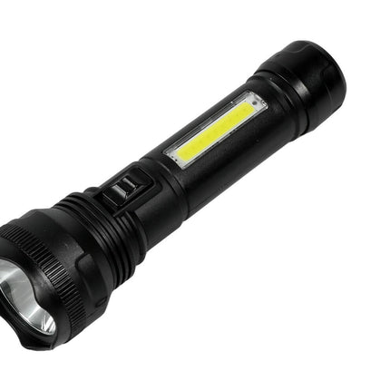 Oplaadbare 1W LED & 3W COB Zaklamp, 162x49mm, USB, Zwart