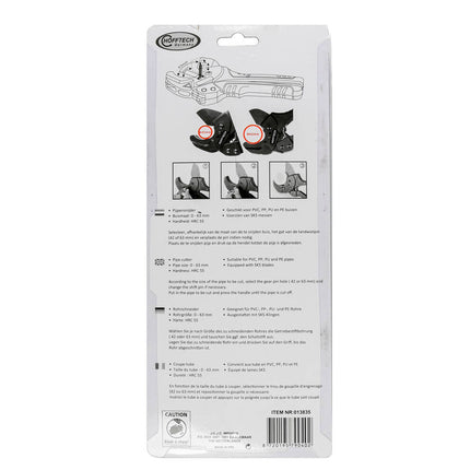 Pijpensnijder 0-63mm: Snijdt PVC, PP, PU, PE buizen moeiteloos.
