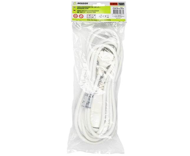 Verlengsnoer RA 3x1.5mm², Schakelaar, 5m, Binnen/Buiten Gebruik