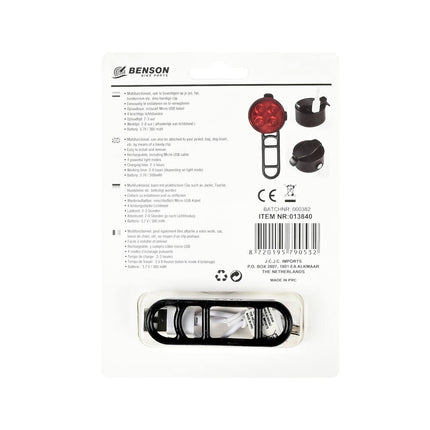 USB Oplaadbare Rood LED Fietslamp met Clip voor Veilig Fietsen