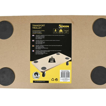 Transport Trolley 45x26 cm, 150 kg, MDF, Ø 60 mm wielen, anti-slip.