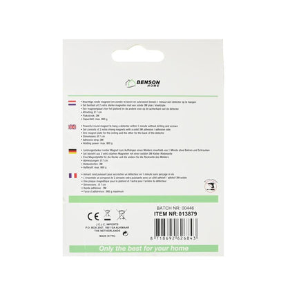 Magneet Set 7cm Ø, 800g Draagkracht, Detector Installatie, 3M Plakstrook