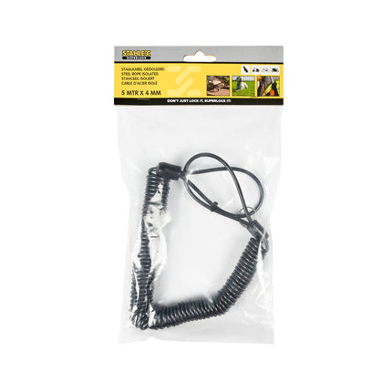 Geïsoleerde Staalkabel 4mm x 5m, met Lussen voor Veilig Bevestigen
