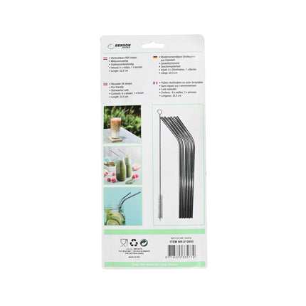 Set van 6 RVS Gebogen Rietjes 22,5 cm + Reinigingsborstel, FDA Goedgekeurd