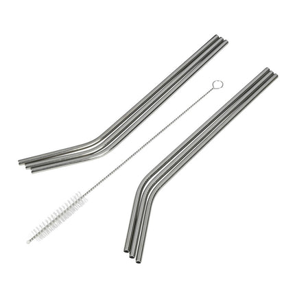 Set van 6 RVS Gebogen Rietjes 22,5 cm + Reinigingsborstel, FDA Goedgekeurd