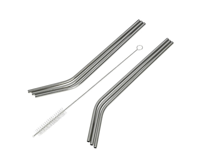 Set van 6 RVS Gebogen Rietjes 22,5 cm + Reinigingsborstel, FDA Goedgekeurd