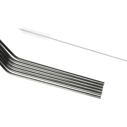 Set van 6 RVS Gebogen Rietjes 22,5 cm + Reinigingsborstel, FDA Goedgekeurd