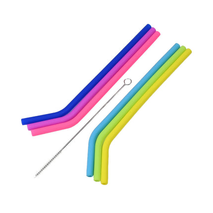 Set van 6 Gebogen Siliconen Rietjes (21cm) + Reinigingsborstel