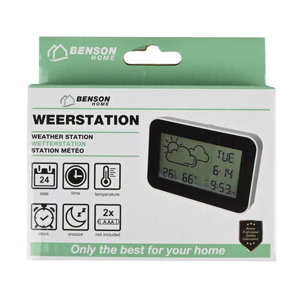 Weerstation Indoor Digitaal: Temp & Vocht, Klok & Alarm, Batterij