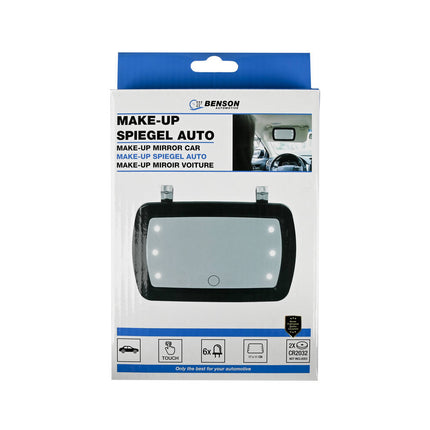 Auto Make-up Spiegel 6 LED, Touch, Compact, Zonneklep Bevestiging