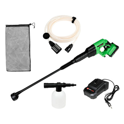 Accu Hogedrukreiniger 20V, 2000mAh, 0-22 bar, ideaal voor terrassen.