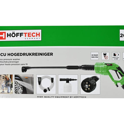 Accu Hogedrukreiniger 20V, 2000mAh, 0-22 bar, ideaal voor terrassen.