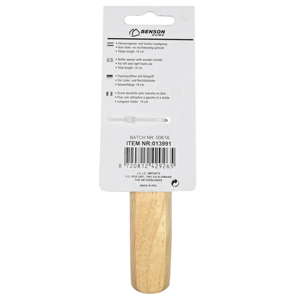 Houten Flessenopener 14cm - Geschikt voor Kroonkurken, Links/Rechts