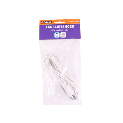 Aansluitsnoer 2m Eurostekker Wit, 2x0.75mm², voor lampen/elektronica