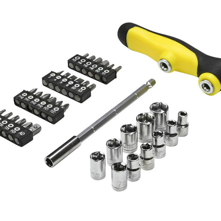 Schroevendraaierset 37 dlg T-Greep: 24 bits, 11 doppen, auto-onderhoud
