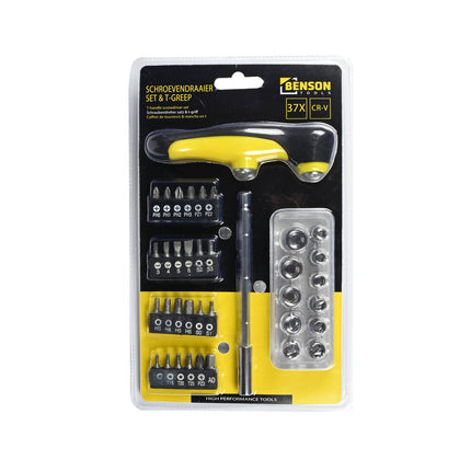 Schroevendraaierset 37 dlg T-Greep: 24 bits, 11 doppen, auto-onderhoud