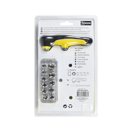 Schroevendraaierset 37 dlg T-Greep: 24 bits, 11 doppen, auto-onderhoud