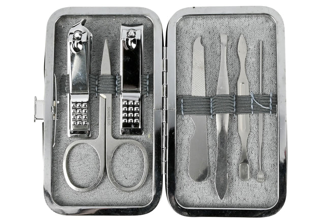 Manicure set 7 dlg wit – Afmeting etui 10,8 x 6,4 x 1,3 cm, Materiaal RVS, 1,3 cm
