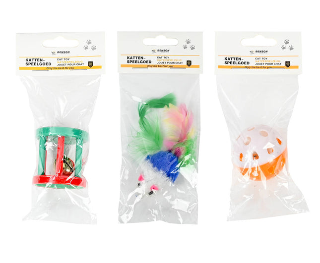 Kattenspeelgoed Mix - 16-delige set met muisjes, ballen, stokken, catnip