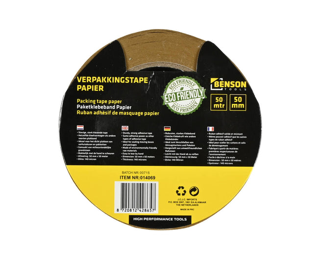 Papieren Verpakkingstape 50m x 50mm - Ideaal voor Dozen Verzegelen
