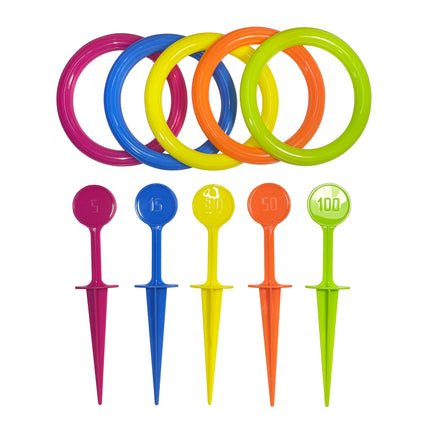 Ringwerpspel 10 dlg – Diameter ring 14 cm, Lengte scorepaaltje 24 cm, Materiaal PP