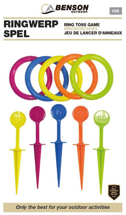 Ringwerpspel 10 dlg – Diameter ring 14 cm, Lengte scorepaaltje 24 cm, Materiaal PP