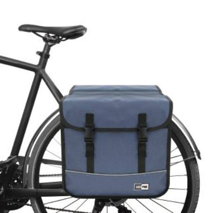 Dubbele Canvas Fietstas 35L Blauw, Waterafstotend, Boodschappen
