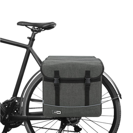 Dubbele Grijze Canvas Fietstas 35L, Regenbestendig, Snelle Kliksluiting
