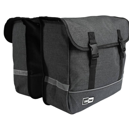Dubbele Grijze Canvas Fietstas 35L, Regenbestendig, Snelle Kliksluiting