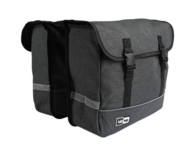 Dubbele Grijze Canvas Fietstas 35L, Regenbestendig, Snelle Kliksluiting